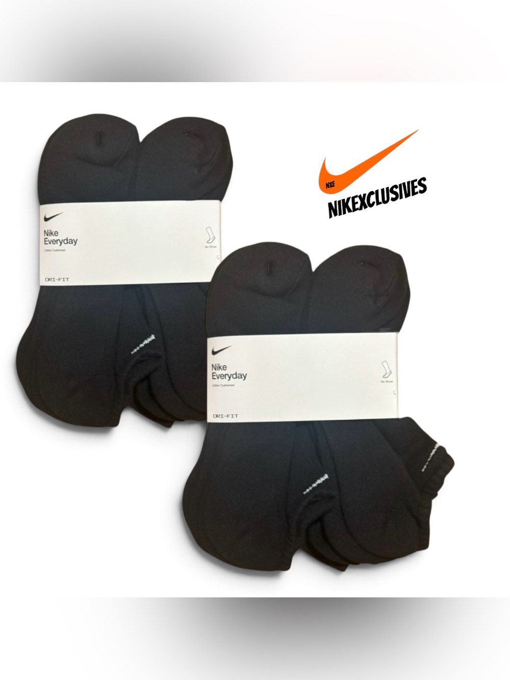 12 pairs Nike everyday Cotton Cushioned No Show Socks drifit Black SX7675-010